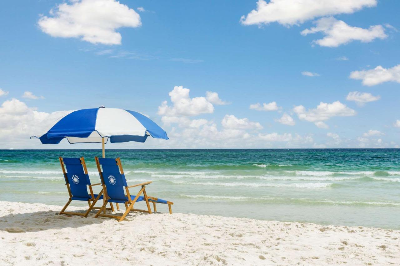 chairs under an umbrella on the beach